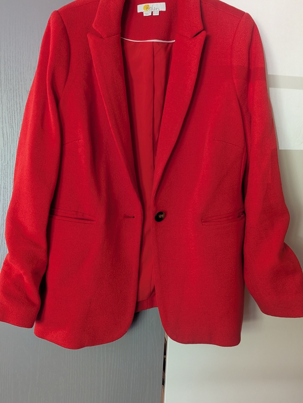Boden Bright Red Single-Button Textured Blazer Size 10